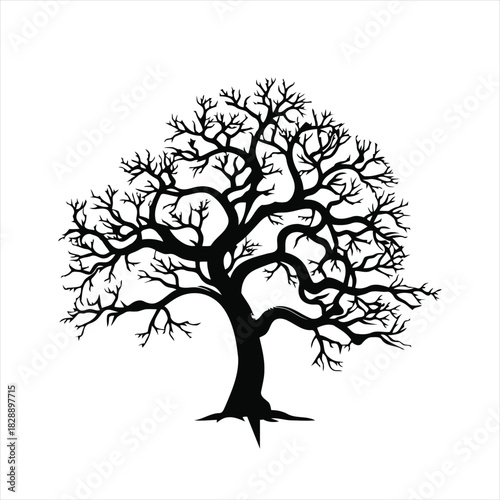 Silhouette of a bare tree, perfect for illustrating nature, seasons, and ecological concepts on white