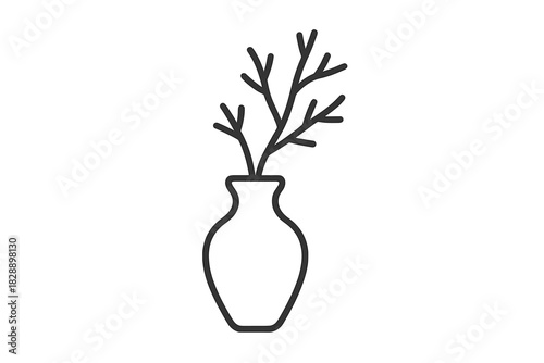 Minimalist decorative vase with stylized bare branches and dried foliage stems