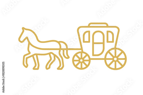 Golden line art design of a classic horse-drawn carriage for luxury travel