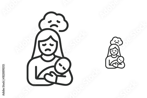 Sad mother holding newborn baby symbolizing postpartum depression and mental health