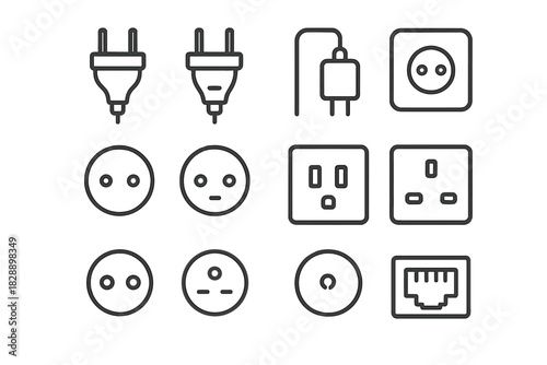 Electrical Plugs Sockets and Power Outlets Collection for Connectivity Interface Design
