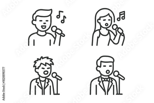 Diverse group of individuals singing into microphones during a musical performance or karaoke session