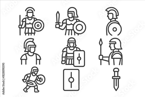 Ancient Roman soldiers, legionaries, warriors, and military equipment symbols