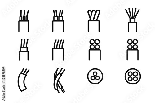 Collection of symbols illustrating exposed electrical wires and fiber optic cable cores