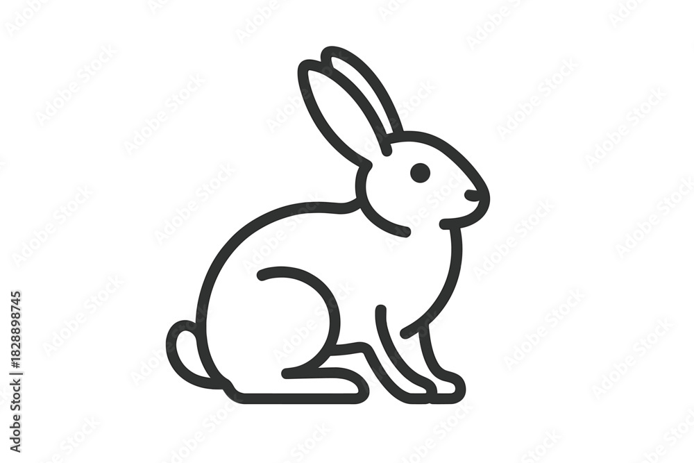 Obraz premium Simple outline drawing of a sitting rabbit viewed in profile on a white background