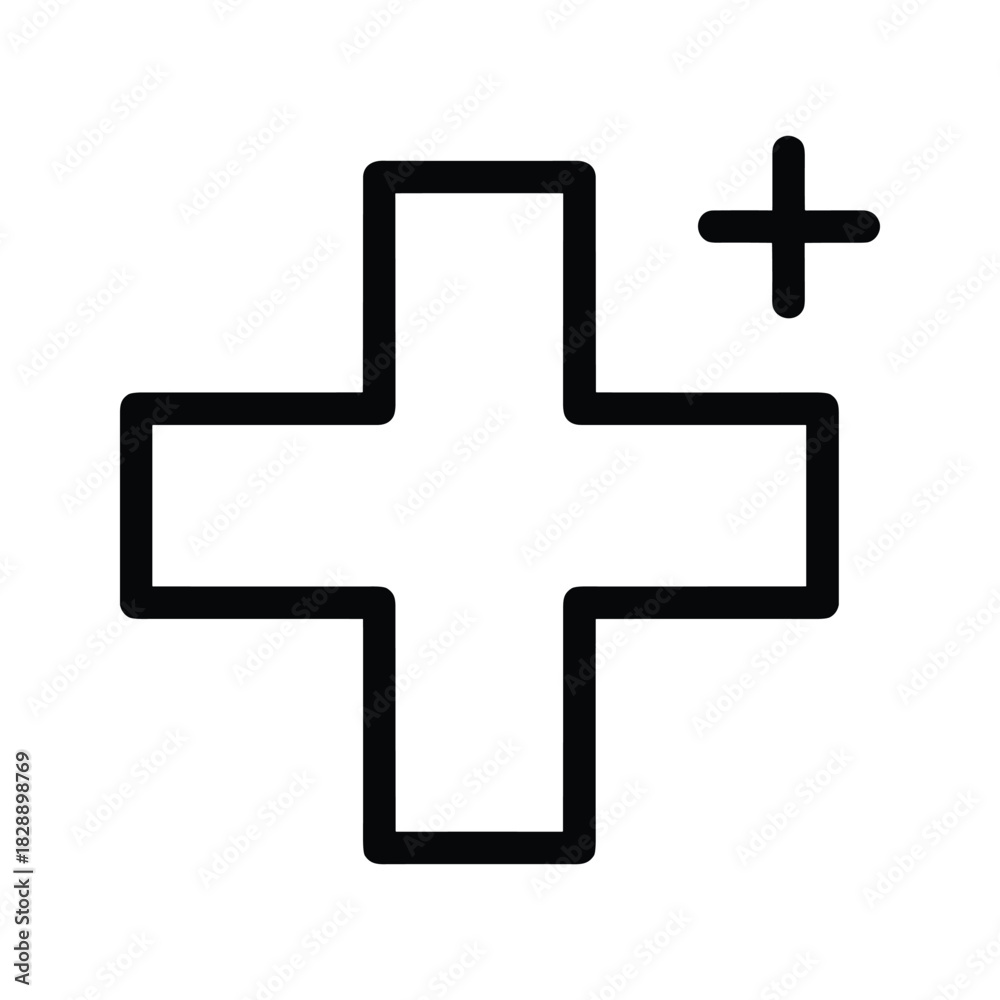 Fototapeta premium Simple black outline plus sign icon with small plus symbol isolated on