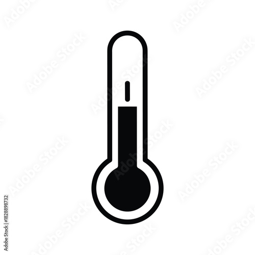 Black and white thermometer icon showing moderate temperature isolated on