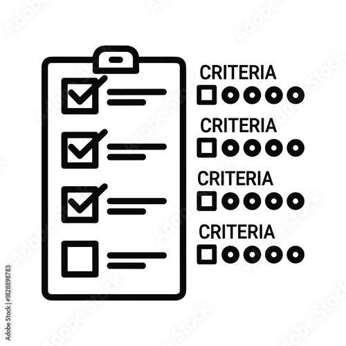 Checklist icon with checkmarks and criteria rating scale isolated on