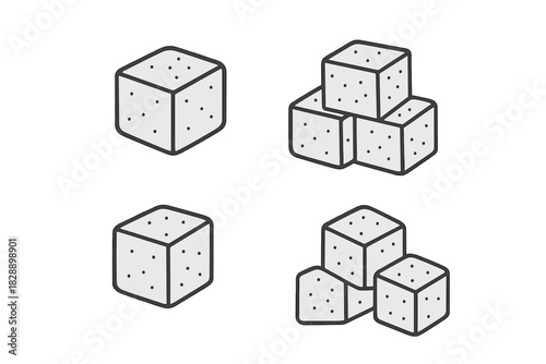 Simple graphic set showing individual sugar cubes and small stacks of sugar
