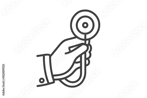 Minimalist line art outline of a hand holding a circular lollipop sweet treat