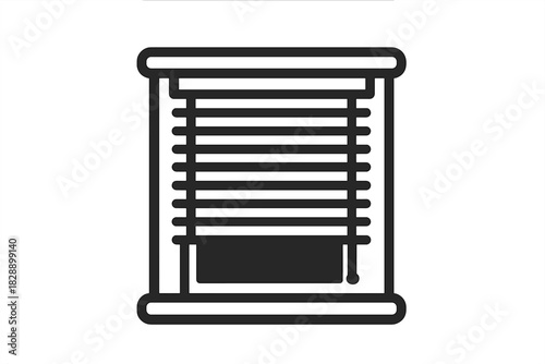 Horizontal window blinds partially closed in black and white for privacy and light