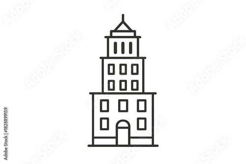 Minimalist outline icon of a tall modern city skyscraper or corporate building architecture