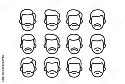 Collection of diverse male avatar icons featuring various hairstyles and facial hair styles for men