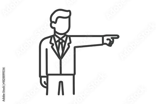 Professional man in business suit pointing direction with index finger