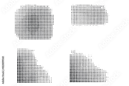 Abstract black halftone dot pattern set with distressed grunge texture elements