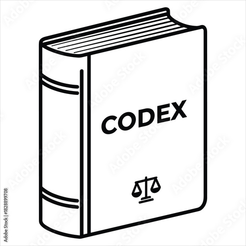 Codex book icon with scales of justice, law and legal document isolated on white background, Vector