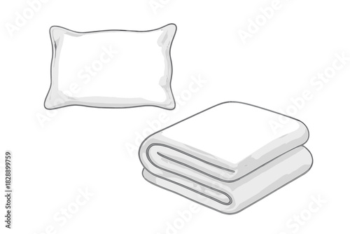 Soft white pillow and two neatly folded clean towels for bathroom or bedroom comfort