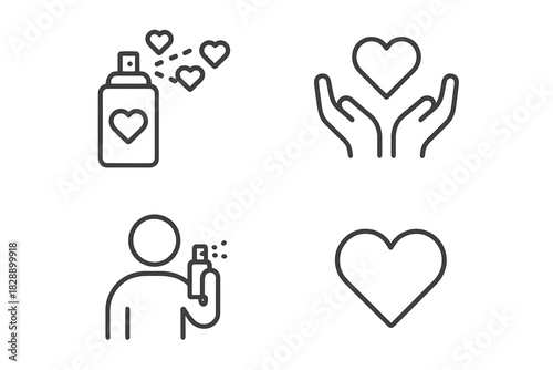 Minimal outline symbols depicting love, affection, care, and romance concepts