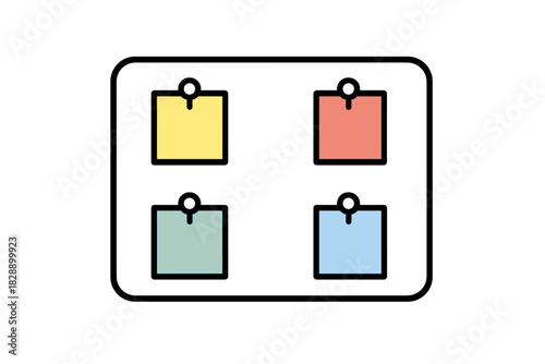 Colorful sticky notes pinned to a simple bulletin board for organization and task management