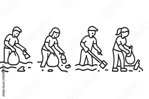 People collecting garbage and plastic waste for environmental cleanup