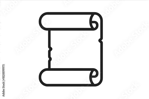 Simple black line drawing of an ancient rolled parchment scroll for historical documents and certificates