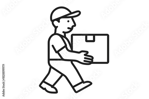 Professional delivery worker carrying a large package box while walking on a service route