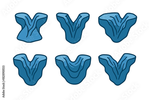 Stylized blue icebergs or glacier formations isolated on a white background