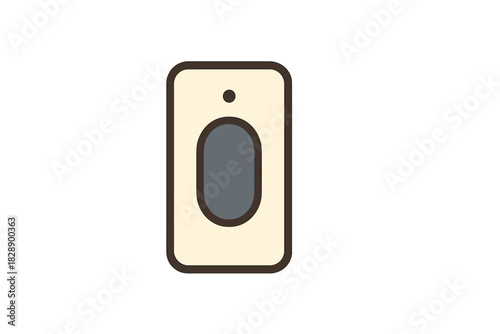 Minimalist rectangular electronic device featuring an oval button and indicator light