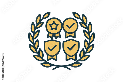 Premium quality assurance symbol featuring laurel crown and verified award badges