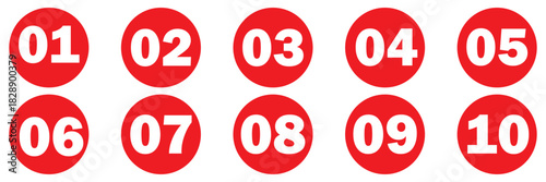 Set of 1 to 10 numbers simple design isolated. Typography set of Round 1 to 10 numbers. Numeral typographic flat icons set. Bullet point number icon set. Vector illustration. EPS 10