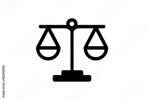 Minimalist black outline drawing of a balance scale representing justice, law, and financial equilibrium