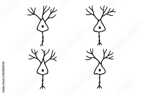 Seamless pattern of hand drawn pyramidal neurons or nerve cells in the human brain