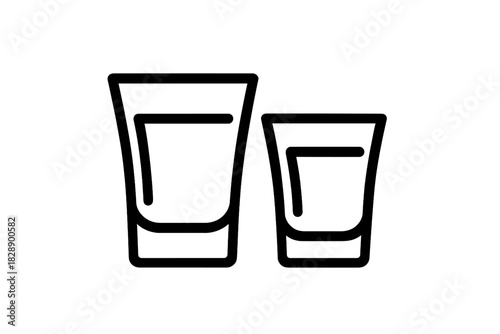 Minimalist outline icon depicting a pair of small drinking glasses or shot glasses for liquor