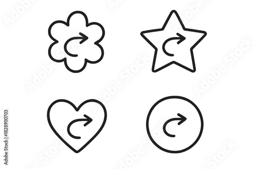 Minimalist line art symbols for media controls with forward arrows in decorative frames