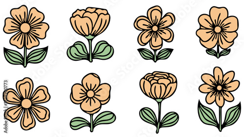 Delightful floral vector art showcasing a charming collection of stylized blooms, perfect for adding a touch of nature's elegance to your designs