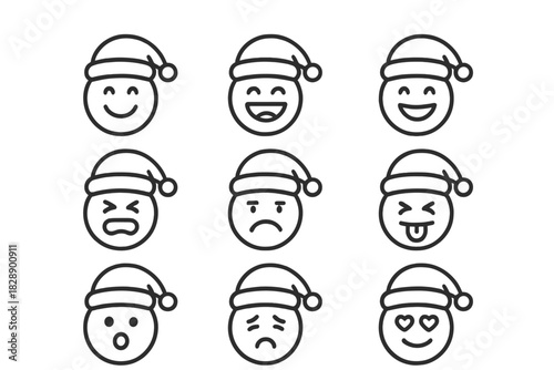 Nine Christmas emoji icons showing various facial expressions and holiday emotions