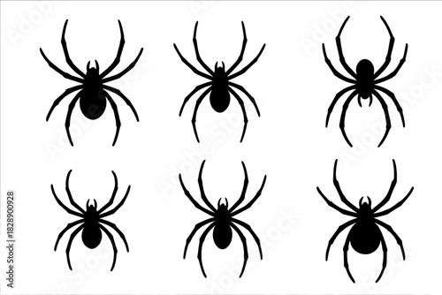 Black spider silhouettes arranged in a decorative pattern for Halloween and scary design