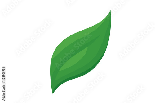 Vibrant green leaf element with smooth gradient shading on white background