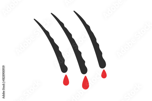 Sharp monster claw marks with dripping blood drops on a white background
