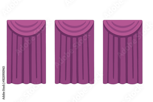 Elegant purple theater stage curtains or drapes isolated on a white background