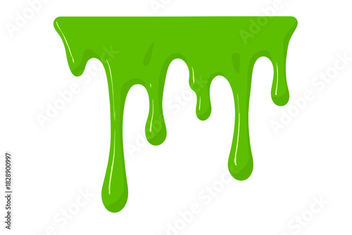 Bright neon green slime dripping down a surface isolated on a white background