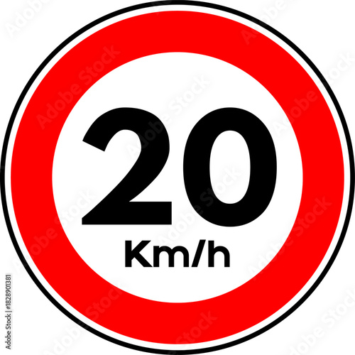 Speed limit 20 kmh traffic sign, Speed limit 20 sign vector