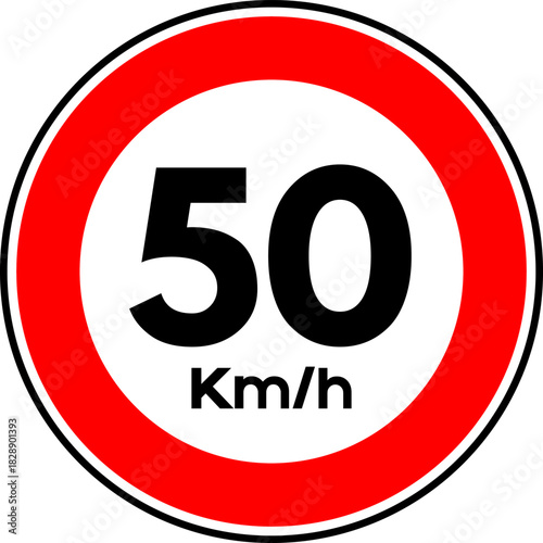 Speed limit 50 kmh traffic sign, Speed limit 50 sign vector