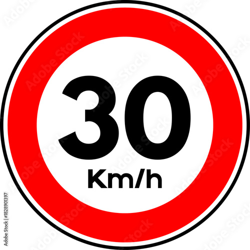 Speed limit 30 kmh traffic sign, Speed limit 30 sign vector