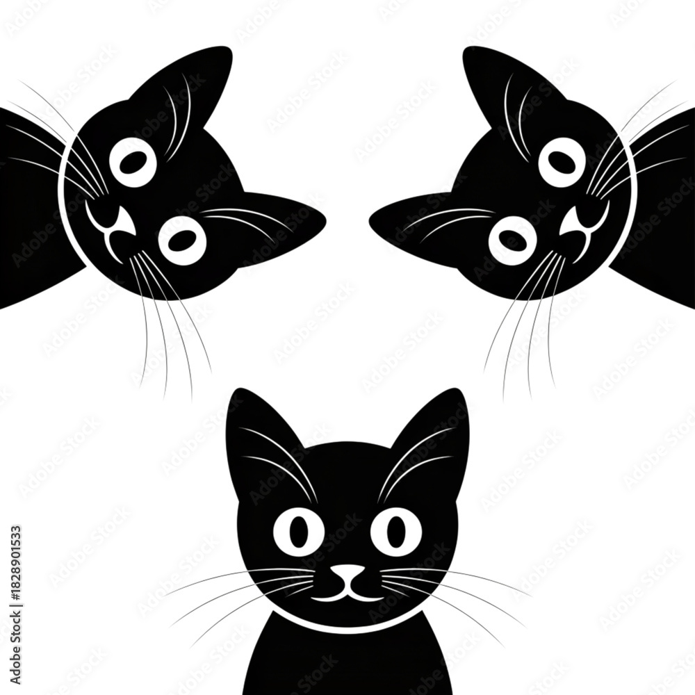 Obraz premium Three black cats looking curiously, isolated on transparent background
