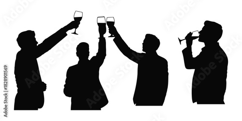 people toasting drinks icon set. set of people toasting drinks icon.  Silhouette of people toasting with drinks in celebration and enjoying themselves