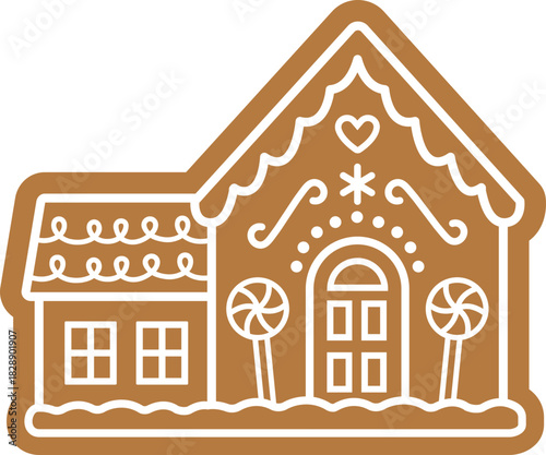 Gingerbread house cookie flat vector illustration.
Gingerbread House Illustration with Icing Decoration
Christmas Gingerbread house clipart design isolated. 
Transparent background.