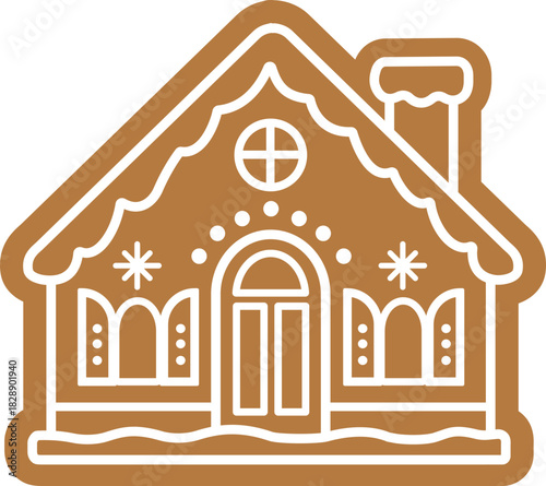 Gingerbread house cookie flat vector illustration.
Gingerbread House Illustration with Icing Decoration
Christmas Gingerbread house clipart design isolated. 
Transparent background.