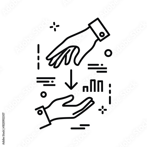 Line icon of giving and receiving money or investment isolated on