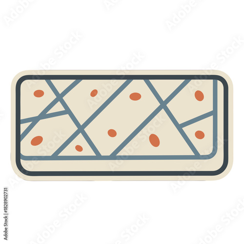 Rectangular Tin Can with Black Top Gold Bottom and Silver Rim Featuring Abstract Pattern with Red Dots on Cream Background Isolated on White